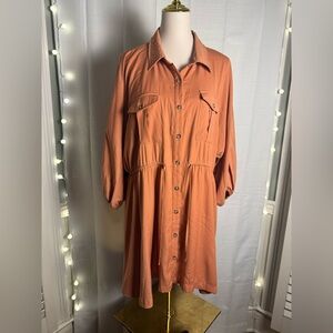 Heyday Orange Bishop Sleeve Shirt Dress